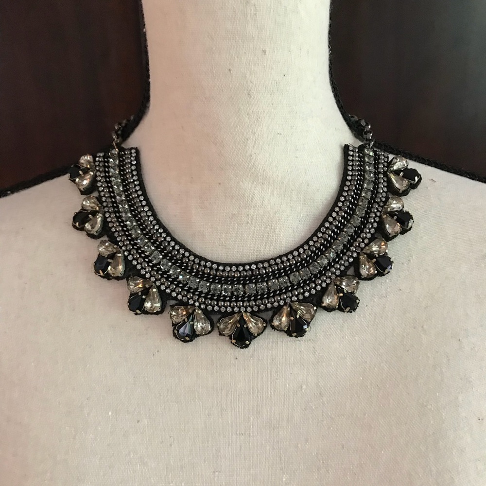 LOFT Black and Gunmetal Statement Bib Necklace